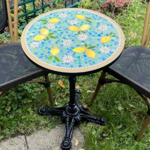 mosaikbord citron design glasmosaik cafebord med jernstel ø 50 cm